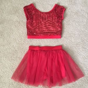 Kids Red Sequin Dance Crop Top & Tulle Skirt Set